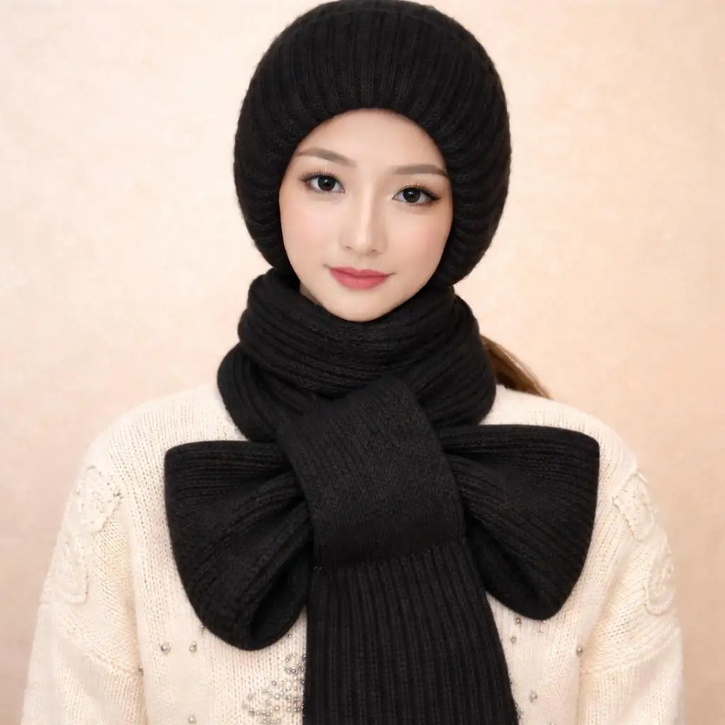 Windproof Cap with Scarf (Black)